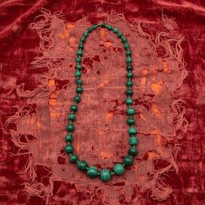 Vintage Malachite Bead Necklace 26” Graduated Green Stone Necklace, No Clasp